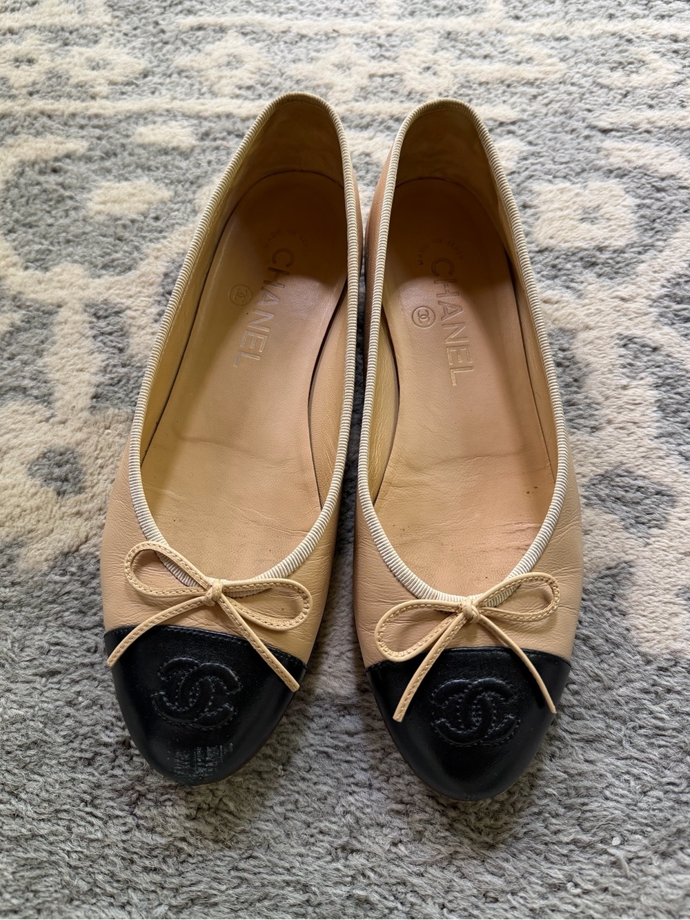 Chanel cap toe ballet flats 36.5 6.5 beige black - Picture 2 of 8